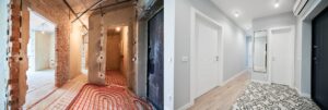 Apartment with doors before and after renovation.