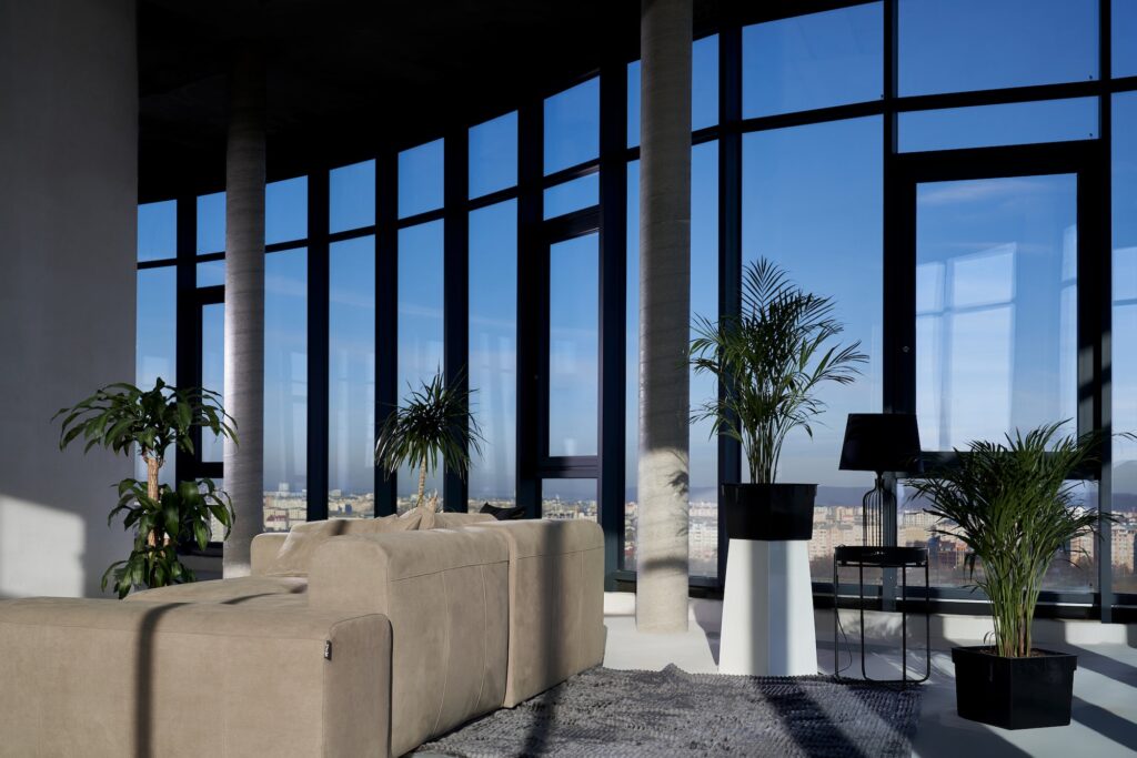 Modern interior room and panoramic window