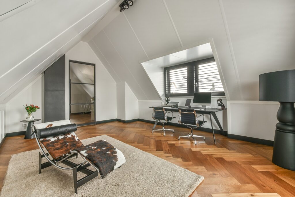 Spacious bright attic room for work and relaxation